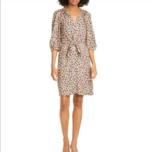 NWT Rebecca Taylor Silk Tie Front Cheetah Mini Dress Size 6 reg. $495 - Picture 3 of 9